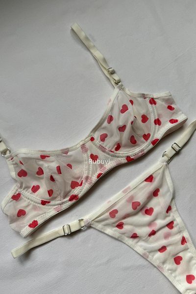 Rubuvi Eva Women's Lace Bralet and Dowry Bra Set - Heart and Underwire Panties