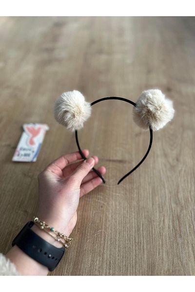 Buse&Eylül Bebe Cream Pompom Girl's Crown