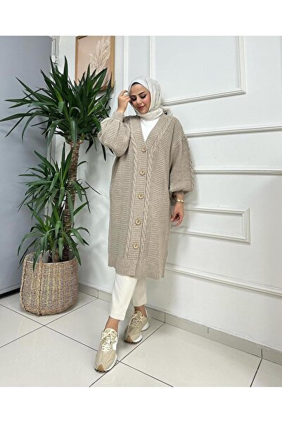 MODAMÜNASİP Wonderful Soft Thick Hair Braided Knitwear Cardigan