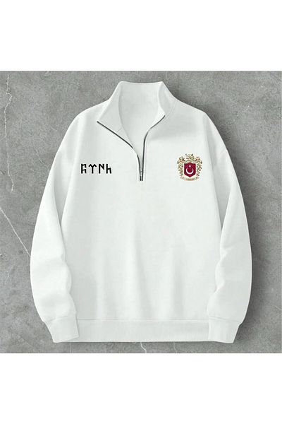 DWN WEAR 3 Thread Half Zipper Turan Printed Sweatshirt
