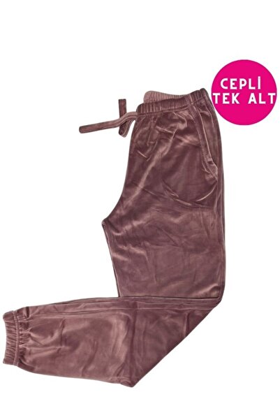 bie's Γυναικεία πιτζάμα από μαλακό βελούδο με μανσέτες/ελαστικές τσέπες Jogger μονό κάτω μέρος