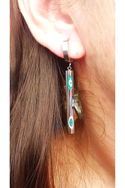 POKAK Stainless Steel Silver Color Evil Eye Bead Stick Earrings