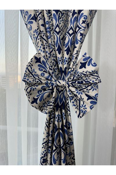 GLOMAR Modern Kitchen Curtain - 1/3 Tile Pattern, Barbelled Cornice, Short Background