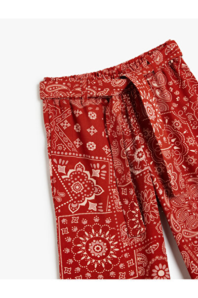 Koton Bol Paça Pantolon Etnik Desenli Asimetrik Kesim Kemer Detaylı Viskon Kumaş