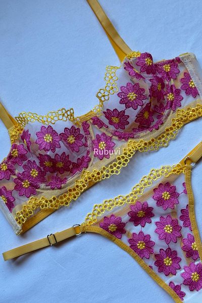 Rubuvi Diana Femei Floral Underwire Dantela Tulle Bralet Lenjerie Sutien Set Lenjerie Intima