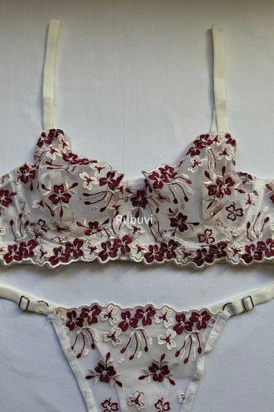 Rubuvi Set de braletă și chiloți din tul din dantelă cu imprimeu floral Flora pentru femei - Set sutien și lenjerie intimă