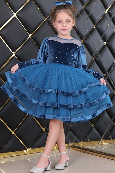 TREEMASS Girl's Velvet and Tulle Dress with Exquisite Design, Ideal for Special Occasions.