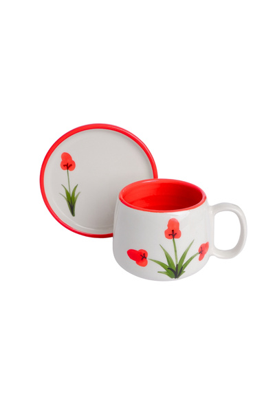 Gezdikçe Bilelim نمط ابن عرس الأحمر - كوب قهوة مصنوع يدويًا من السيراميك المزدوج