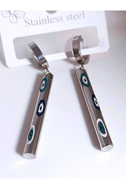 POKAK Stainless Steel Silver Color Evil Eye Bead Stick Earrings