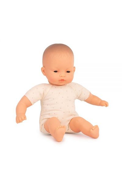 Miniland Papusa bebelus asiatic 32 cm in cutie, cu corp moale