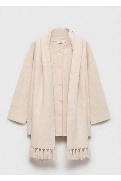 MANGO Woman Knitwear Overcoat with Removable Scarf