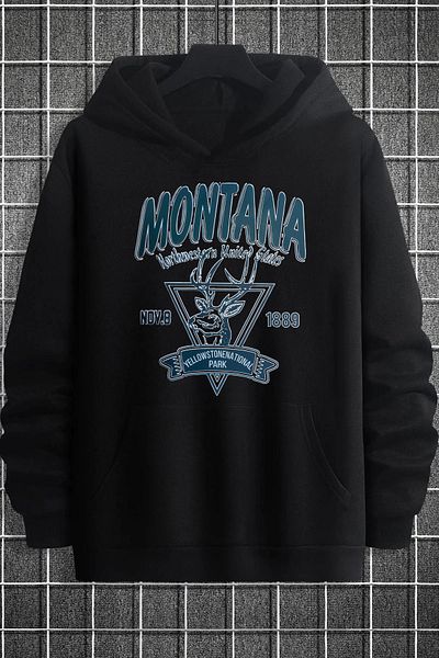 memowear Unisex Montana NO: 9 εμπριμέ μαύρο φούτερ