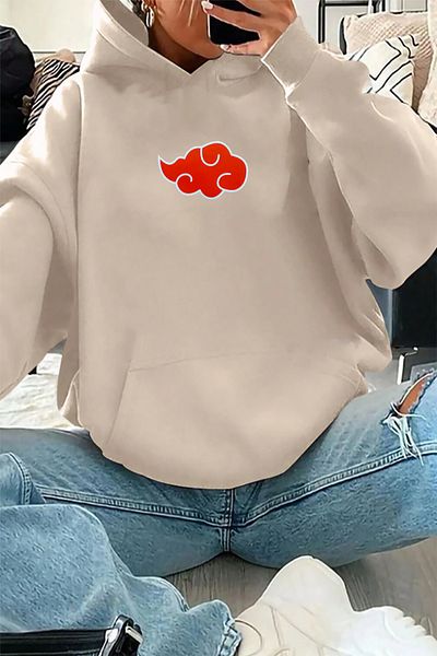 memowear Μπεζ φούτερ με θέμα Unisex Ninja Akatsuki