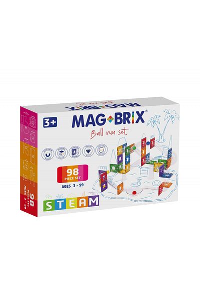 Magblox Set magnetic Magblox - 98 piese, circuit cu bile - Magbrix Marble Run
