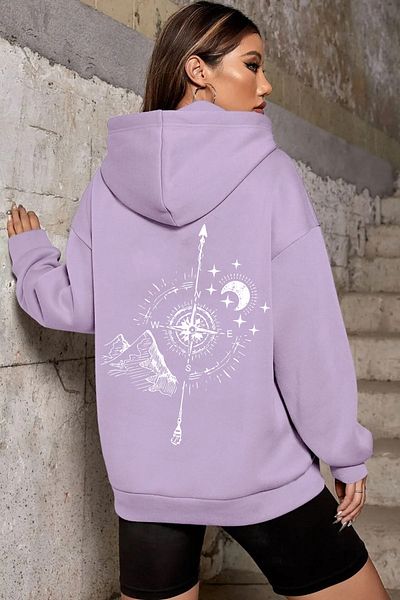 halowear Unisex Detailed Compass Printed Lilac Sweatshirt