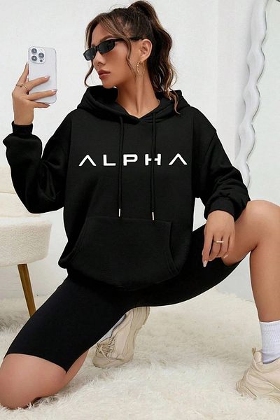 halowear Unisex Alpha Printed Black Sweatshirt