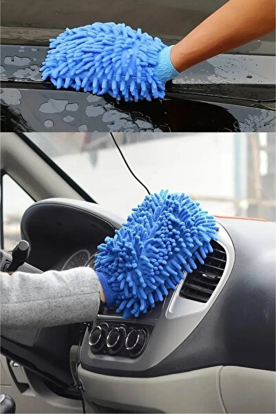 Single Mikrofiber Şönil Temizlik Bezi Makarna Eldiven Oto Yıkama Köpükleme Eldiveni