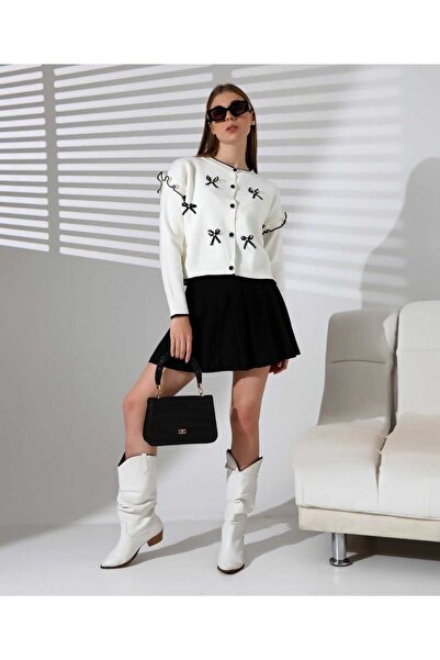 Genel Markalar Kurdele detayılı şık düğmeli triko hırka