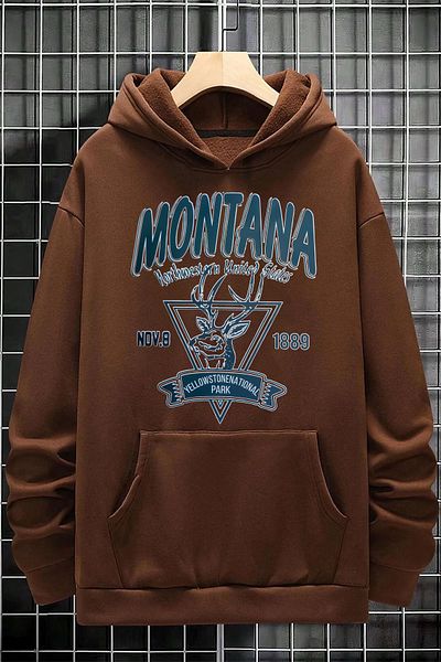 memowear Унисекс Монтана NO: 9 щампован кафяв суичър