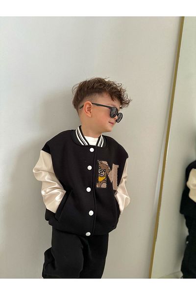 Minigimin Cicileri My Toddlers Tedy Ponch Embroidery Boys' College Coat
