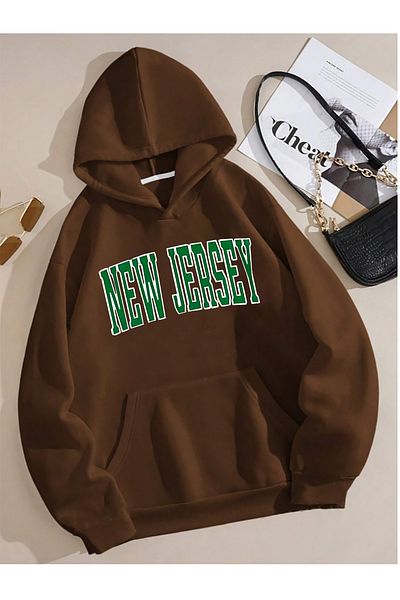 halowear Unisex Καφέ φούτερ με στάμπα New Jersey