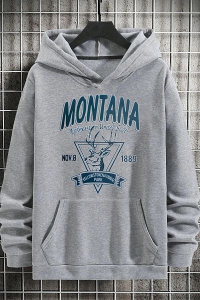 memowear Unisex Montana NO: 9 εμπριμέ γκρι φούτερ