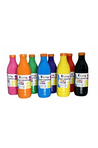 OColor Set 8 x 1000 ml Guasa lavabila pictura, potrivita pentru copii mici, incepand de la 2 ani