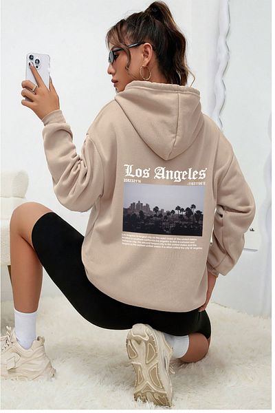 halowear Μπεζ φούτερ με θέμα Unisex Los Angeles City