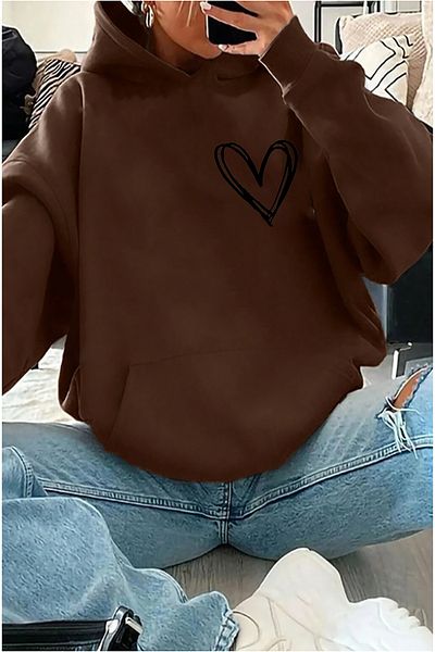 memowear Unisex καφέ φούτερ με σχέδιο καρδιάς
