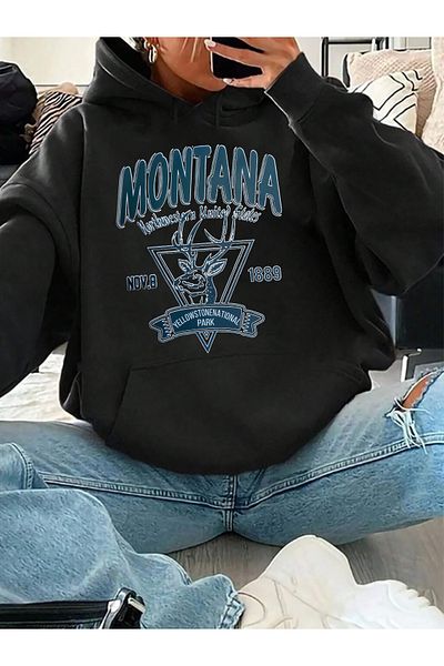 memowear Unisex Montana NO: 9 εμπριμέ μαύρο φούτερ