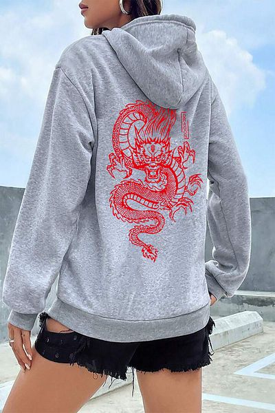 ciwi&life Φούτερ Unisex Red Dragon με στάμπα γκρι