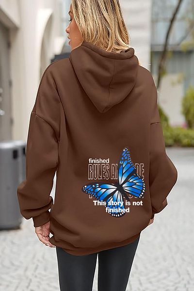 mw memowear Unisex Μπλε πεταλούδα με στάμπα καφέ φούτερ