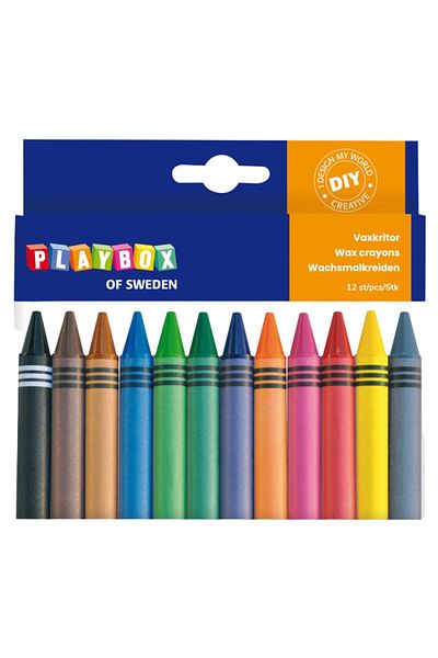 Playbox Set 12 creioane colorate cerate groase cu diametrul de 11 mm