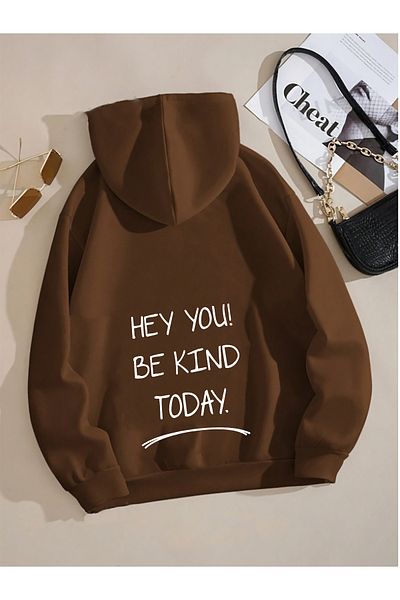 ciwi&life Кафяв суичър с принт Hey You унисекс