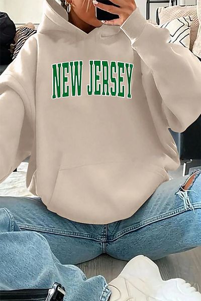 mw memowear Μπεζ φούτερ με τυπωμένο κείμενο Unisex New Jersey