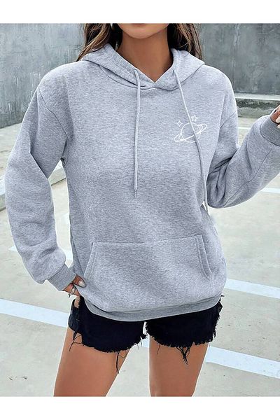 memowear Unisex Saturn printed γκρι φούτερ