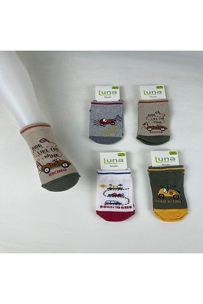 Luna Socks Сладки памучни чорапи до глезена с шарка на кола за момче
