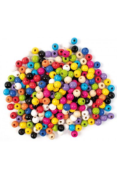 Playbox Set of 200 Round Colored Wooden Beads, 10 Mm Diameter