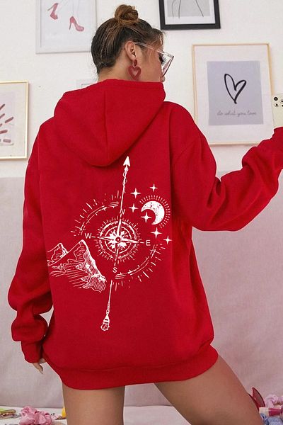 mw memowear Унисекс суитшърт с детайлен принт на компас в червен цвят