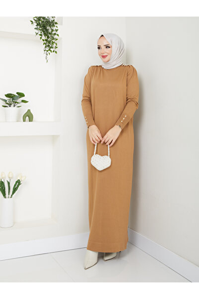 MODAMÜNASİP Wonderful Mercerized Non-Pilling Bead Detailed Dress
