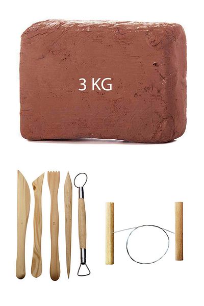 ACUTO 3 kg Coffee Mud Red Clay Ceramic Plasticine 3 kg Ebeşuar Set Ceramic Mud Cutting Wire