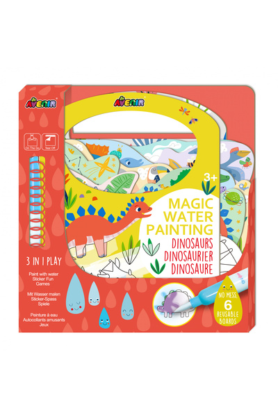 AVENİR Carte de pictat cu apa, stickere si jocuri, portabila - Dinozauri