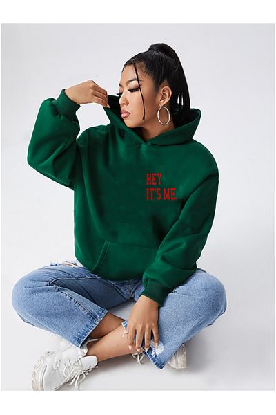 memowear Унисекс суитшърт с принт Hey It's ME в зелен цвят