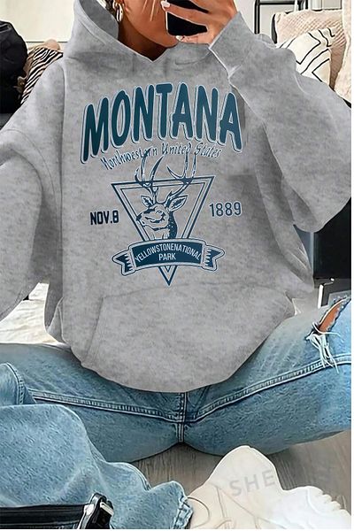 memowear Unisex Montana NO: 9 εμπριμέ γκρι φούτερ