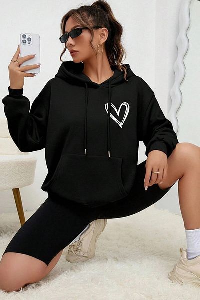 memowear Унисекс черен суичър с шарка на сърце