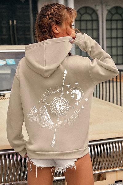 mw memowear Unisex Λεπτομερής Πυξίδα με στάμπα μπεζ φούτερ