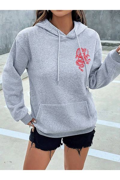 ciwi&life Φούτερ Unisex Red Dragon με στάμπα γκρι