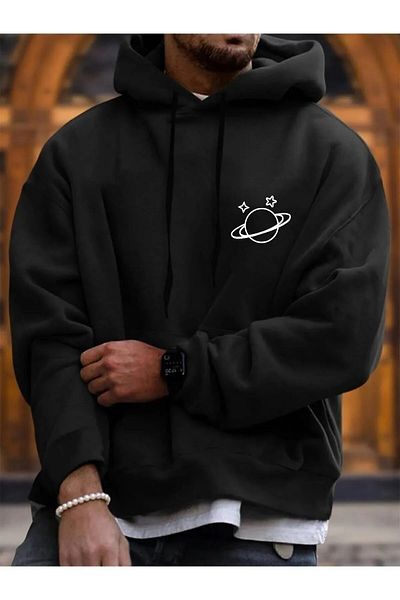 yueswear Unisex μαύρη μπλούζα με στάμπα Saturn