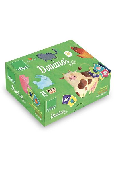 Vilac Set din lemn cu piese Domino cu ilustratii de la Ferma
