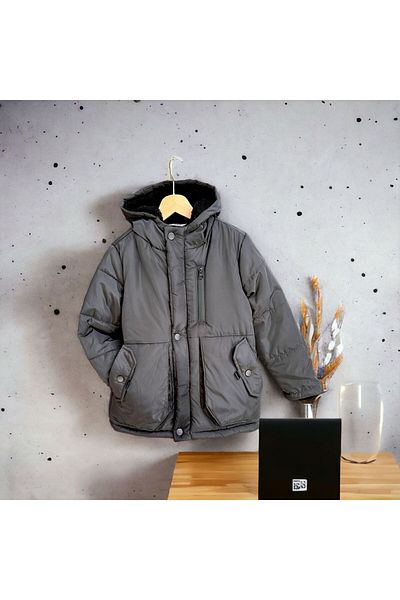 Minigimin Cicileri Coat for Boys - My Mini, Hood, Waterproof, Welsoft - Anthracite